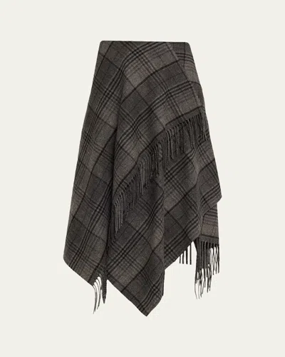 Ralph Lauren Hadiah Asymmetric Fringed Checked Wool Midi Skirt In Multi
