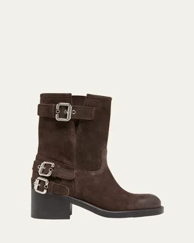 Chloé Stylish Block Heel Suede Ankle Boots In Brown