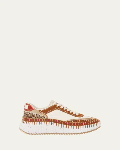 Chloé Nama Mixed Leather Low-top Platform Sneakers In Multi
