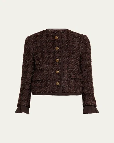 Veronica Beard Audrina Metallic Tweed Jacket In Dark Currant In Brown