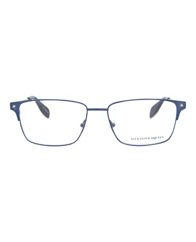 Pre-owned Alexander Mcqueen Men's  Squareframe Metal Optical Frames In Blue Silver Transparent (am0142o/3000259