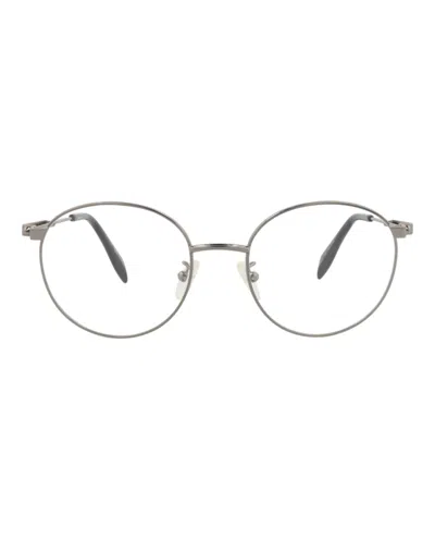 Pre-owned Alexander Mcqueen Men's  Roundframe Metal Optical Frames In Ruthenium Ruthenium Transparent (am0232o/