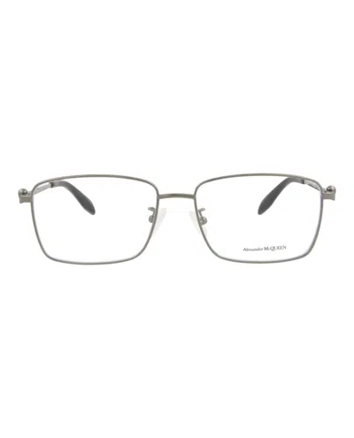 Pre-owned Alexander Mcqueen Squareframe Metal Optical Frames In Ruthenium Ruthenium Transparent (am0278o/30009379/001)