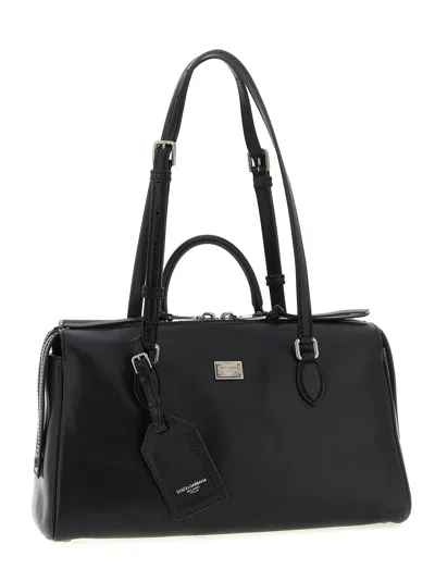 Dolce & Gabbana Calf Leather Shoulder Bag Vittoria Model In Black