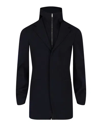 Pre-owned Givenchy Men's  Singlebreasted Layered Hooded Vest Set In Navy Blue