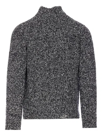 Diesel Crewneck Knitted Sweater Textured Turtleneck In Gray