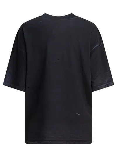 Acne Studios Distressed Black Short-sleeve T-shirt With Embossed Logo In Animal Print