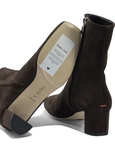 Aeyde 45mm Millie Suede Block-heel Boots In Brown