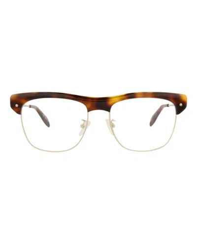 Pre-owned Alexander Mcqueen Squareframe Acetate Optical Frames In Havana Gold Transparent (am0237o/30008072/002)