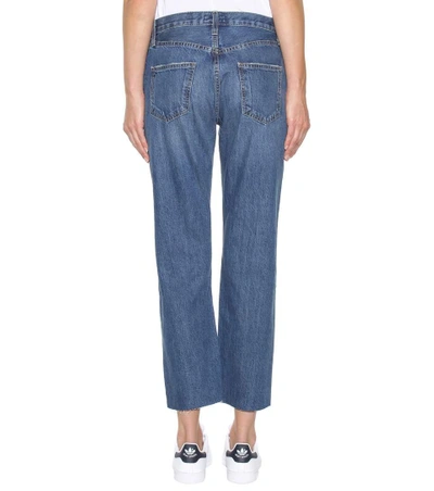 Shop Current Elliott The Original Straight Cropped Mid-rise Jeans In Blue