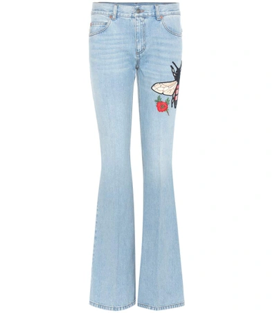 Gucci Flared Jeans With Embroidered Appliqué In Blue