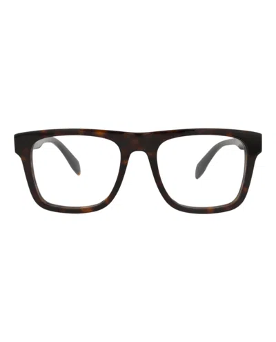 Pre-owned Alexander Mcqueen Men's  Squareframe Acetate Optical Frames In Havana Havana Transparent (am0357o/300