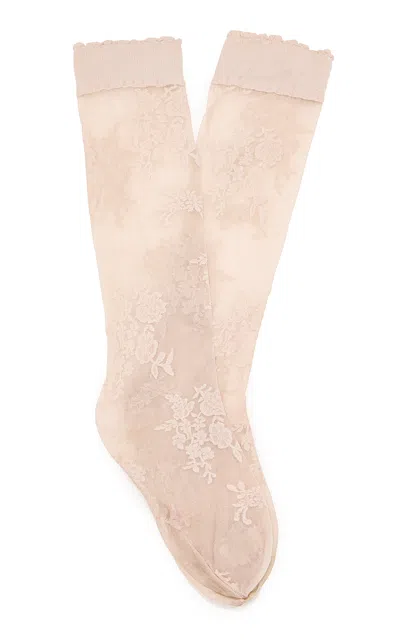 Valentino Beige Floral Socks In Neutral