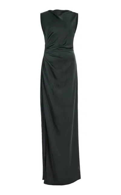 Lapointe Lightweight Satin Ruched Gown With Slit In Green