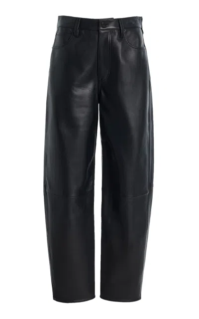 Frame Womens Navy The Neat Tapered-leg Leather Trousers In Blue