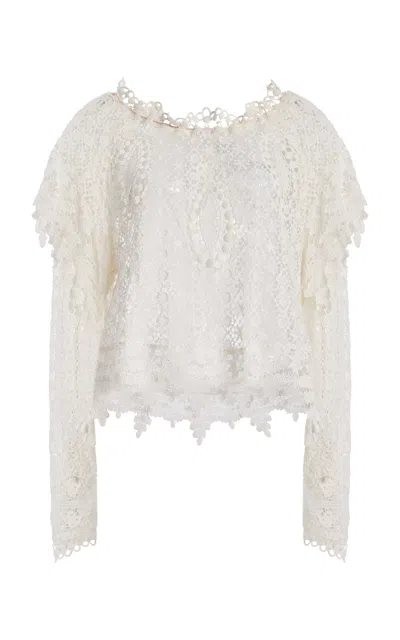 Isabel Marant Hyliana Knit Cotton Lace Top In White