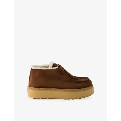 Prada Suede Chukka Boots With Shearling Lining And Rubber Flatform Sole In Brown