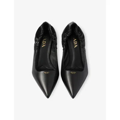 Prada Pointed Toe Kitten Heel Pumps With Ruched Detail In Black