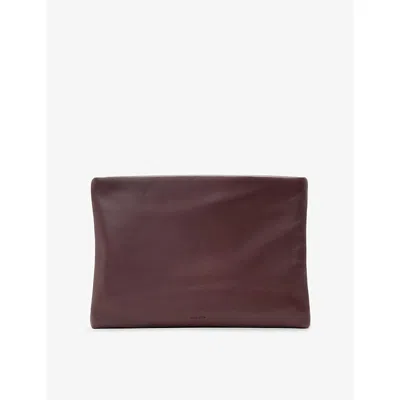 Allsaints Bettina Sheepskin Leather Clutch In Burgundy