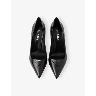 Prada Leather Pumps With Glossy Finish And Stiletto Heel In Black