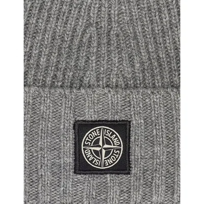 Stone Island Dark Gray Ribbed Compass-patch Knitted Beanie Hat In Gray