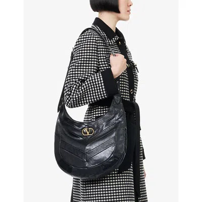 Valentino Womens Nero Hoboho Medium Leather Shoulder Bag In Black