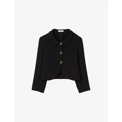 Sandro Womens Black Cropped Jewel-button Woven Jacket In Black