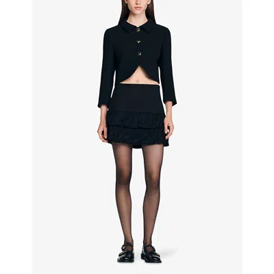 Sandro Womens Black Cropped Jewel-button Woven Jacket In Black