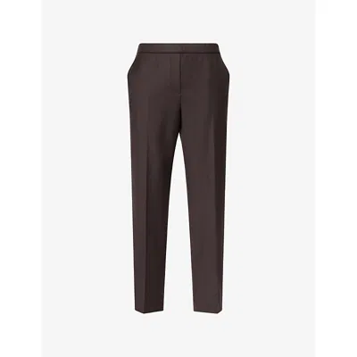 Theory Womens Cacao Treeca Cropped Wool Trousers In Gray