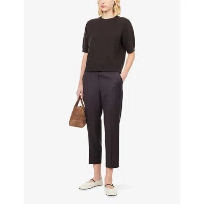 Theory Womens Cacao Treeca Cropped Wool Trousers In Gray