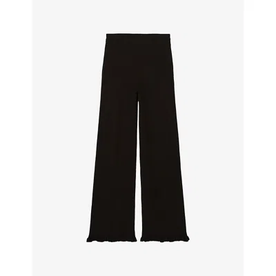 Claudie Pierlot Womens Black Frilled-trim Flared-leg Mid-rise Stretch-knit Trousers In Black