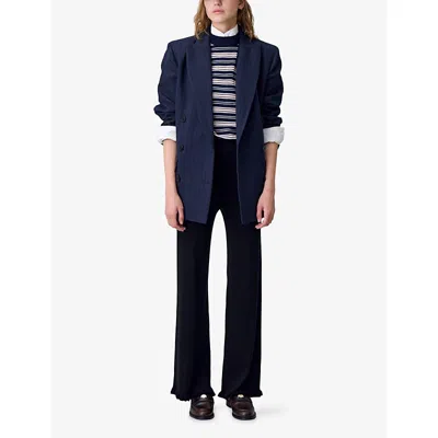 Claudie Pierlot Womens Black Frilled-trim Flared-leg Mid-rise Stretch-knit Trousers In Black