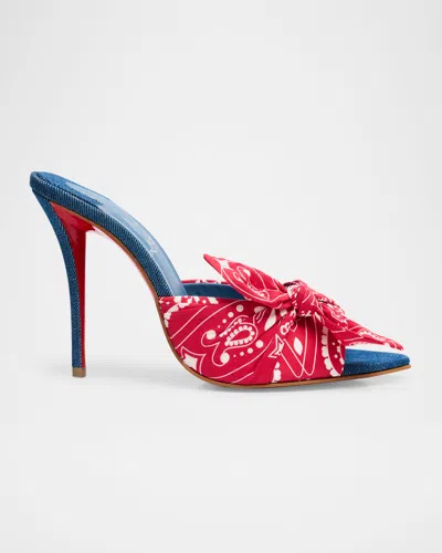 Christian Louboutin Miss Z Denim Bandana Red Sole Mule Pumps In Black