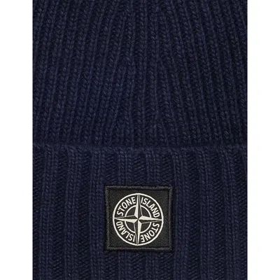 Stone Island Knitted Beanie Hat With Logo Patch Kids In Black