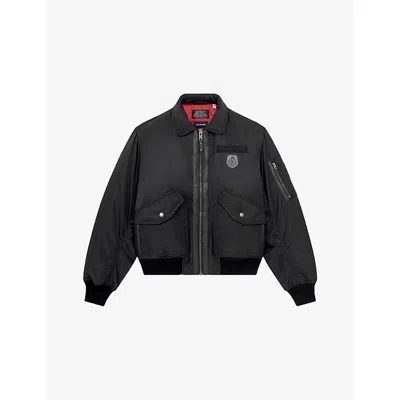 The Kooples Womens Black  X Schott Branded Shell Bomber Jacket In Black