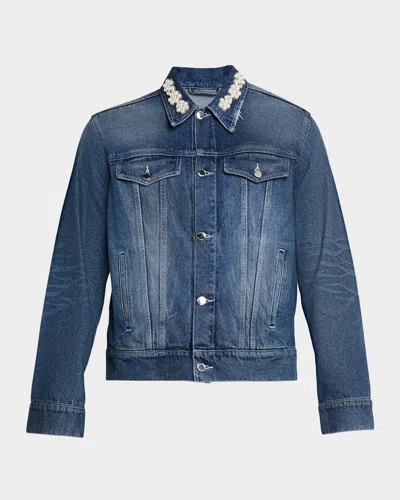 Simone Rocha Embellished Cropped Denim Jacket In Blue