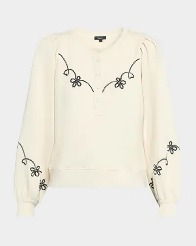 Rails Hanne Embroidered Half-placket Sweatshirt In Neutral
