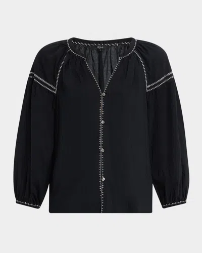 Rails Vasia Whip-stitch Woven Blouse In Black