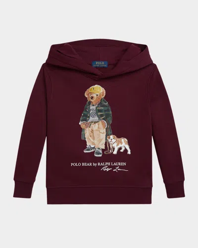 Ralph Lauren Cotton-blend Polo Bear Hoodie In Burgundy