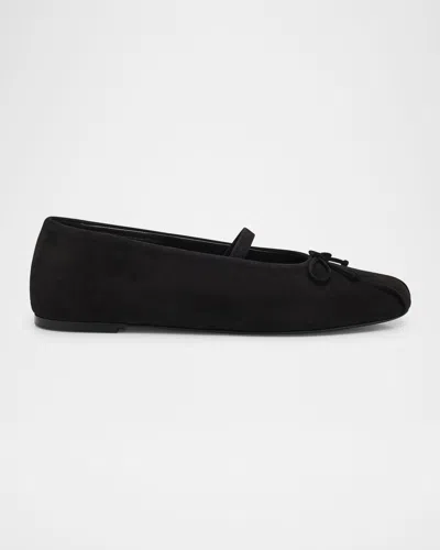 Stuart Weitzman Prima Suede Mary Jane Ballerina Flats In Black