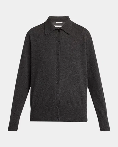 The Row Lillia Cashmere Collared Cardigan In Black