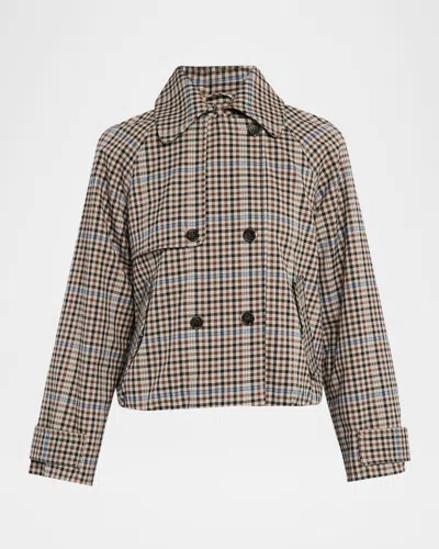 Rails Jett Cropped Check Trench Coat In Brown