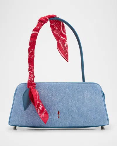 Christian Louboutin Eloise Bandana Baguette Shoulder Bag In Cotton Denim In Blue