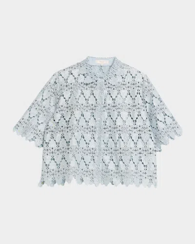 Frame Lace Button-front Shirt In Blue