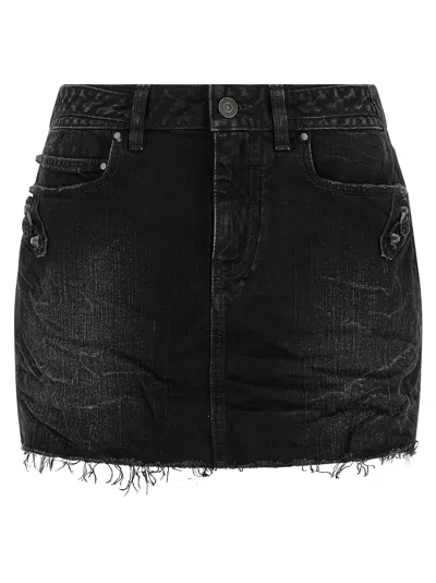 Balenciaga Washed Black City Mini Denim Skirt In Black