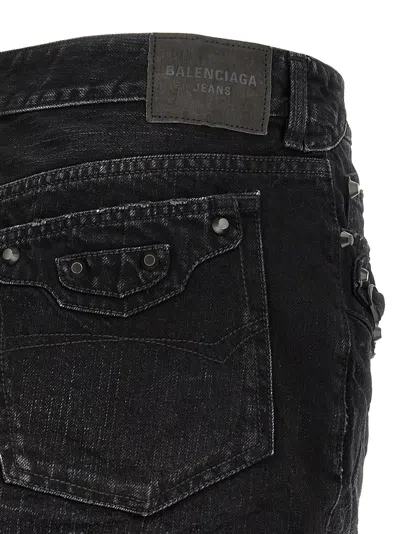 Balenciaga Washed Black City Mini Denim Skirt In Black