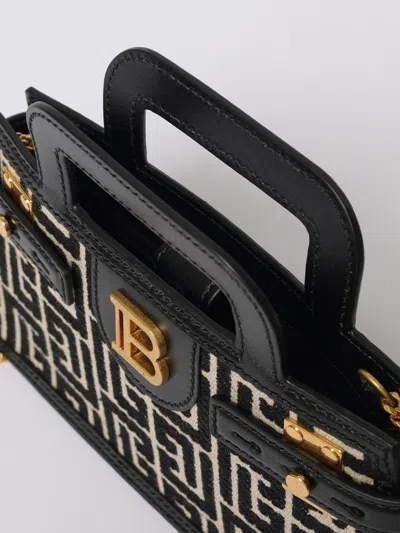 Balmain Small Geometric Pattern Handbag With Chain Strap In Black