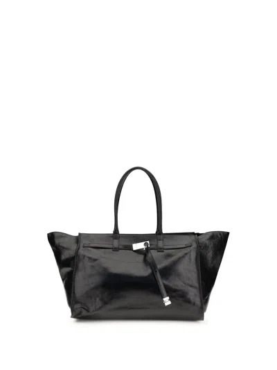 Benedetta Bruzziches Glossy Finish Shoulder Bag With Front Strap In Black