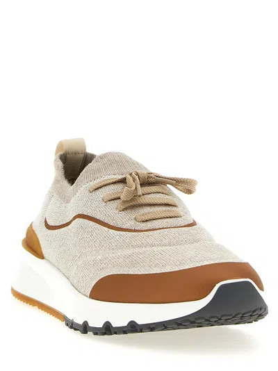 Brunello Cucinelli Canvas Sneakers With Contrasting Toe Cap In Multi