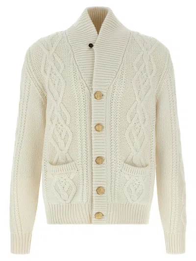 Brunello Cucinelli Cashmere Cardigan With Cable Knit Design In Neutral
